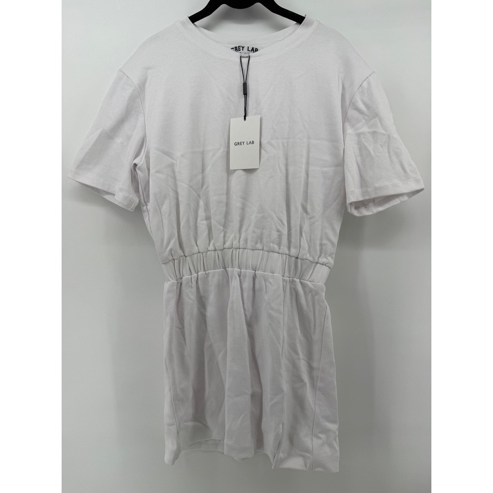 Grey Lab Womens White Short Sleeve Elastic Waist T-Shirt Mini Dress Size Small